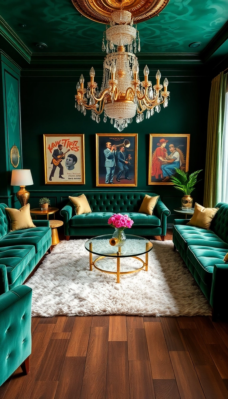 12 Jazz Revival Living Room Ideas That'll Make You Feel Like You're in a Speakeasy! - 1. The Velvet Lounge