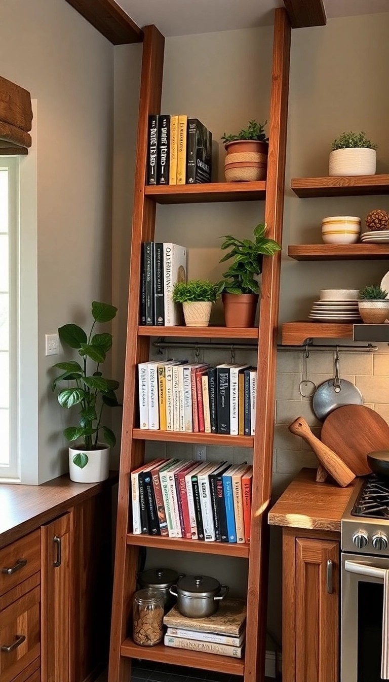 15 Genius Kitchen Storage Ideas That'll Make You Say 'Why Didn't I Think of That?!' - 8. Ladder Shelf for Vertical Storage