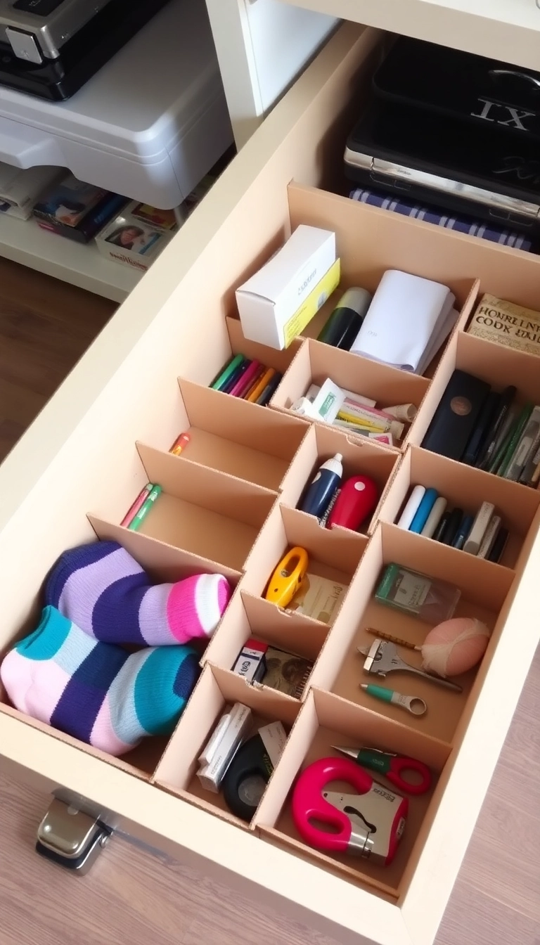 16 Genius DIY Organization Hacks That'll Transform Your Home (You’ll Be Amazed by #4!) - 3. Drawer Dividers with Cardboard