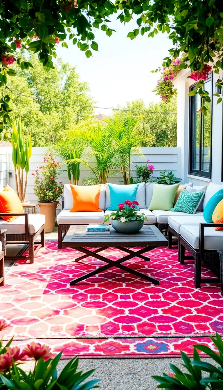 18 Outdoor Living Space Ideas That Will Turn Your Backyard Into a Paradise! - 8. Colorful Outdoor Rugs