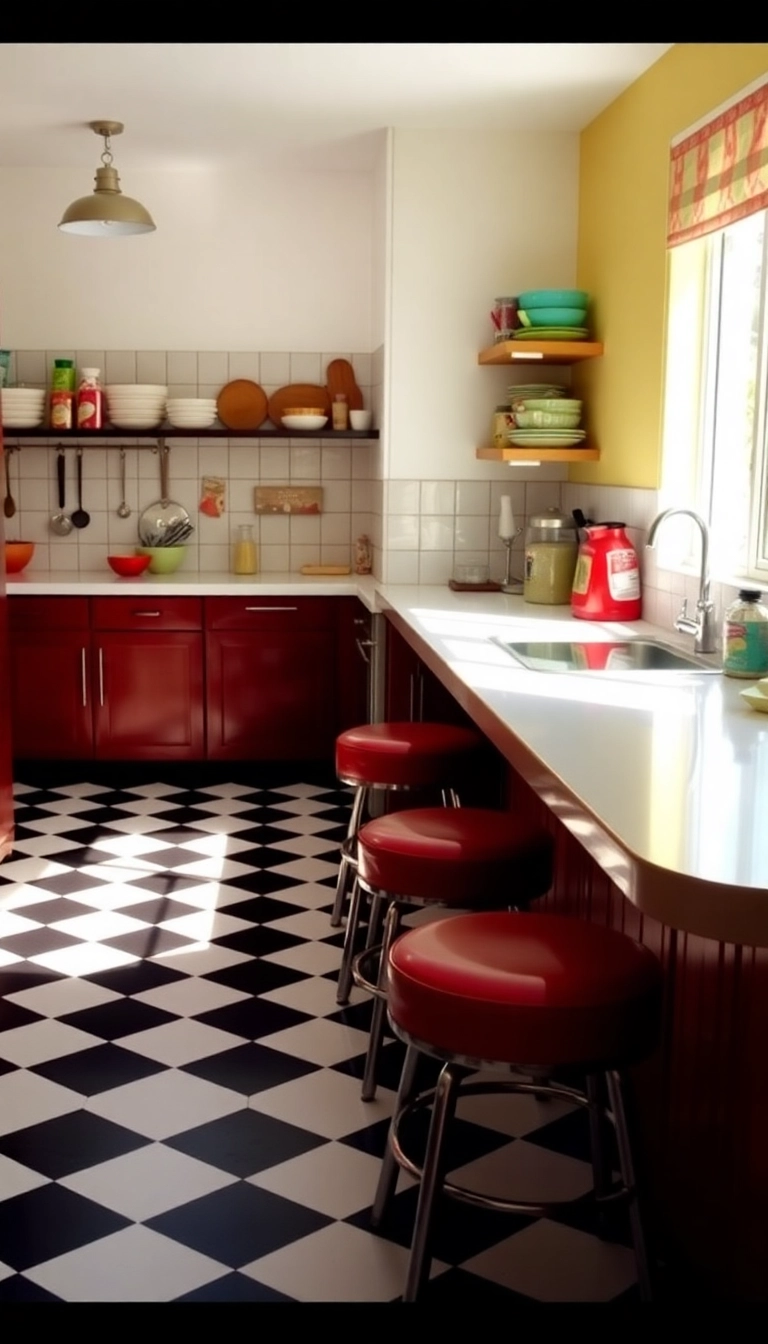 20 Kitschy Kitchen Decor Ideas That'll Make You Smile Every Time You Cook! - Retro Checkered Flooring