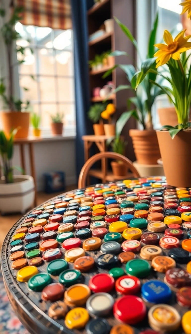 21 Brilliant Upcycling Ideas to Transform Trash into Treasure (You Won't Believe #10!) - 9. Bottle Cap Mosaic Table