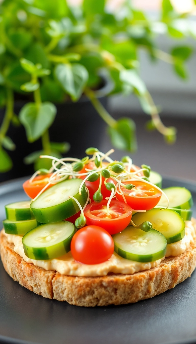 10. English Muffin with Hummus and Veggies